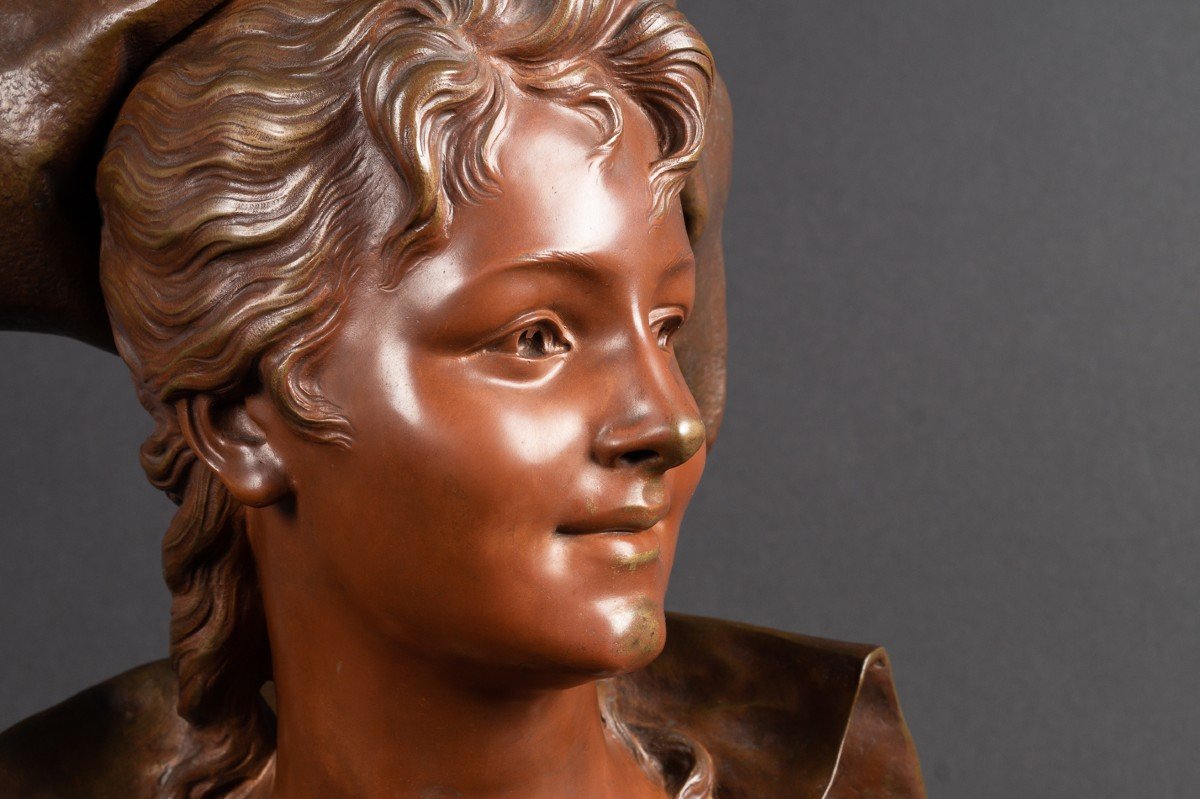 Bust Of Lady With Hat, émile Pinedo (1840-1916), Bronze, France, Late Nineteenth Century.-photo-4