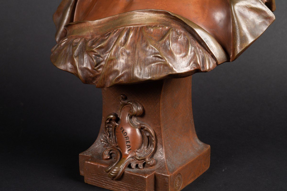 Bust Of Lady With Hat, émile Pinedo (1840-1916), Bronze, France, Late Nineteenth Century.-photo-5