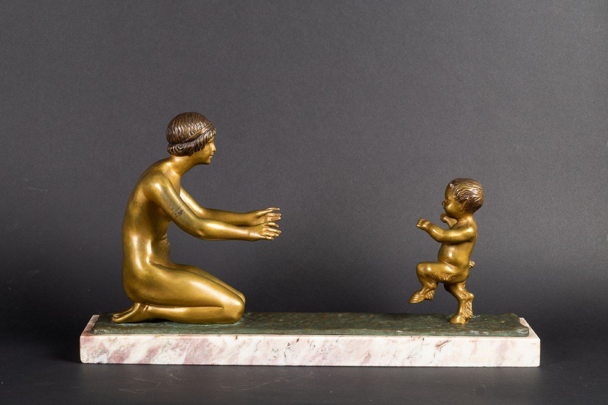 Woman And Satyr, Claudio Mimo Blasco (1887 - 1959), Art Deco, Gilt Bronze, Spain, 1920s-photo-4
