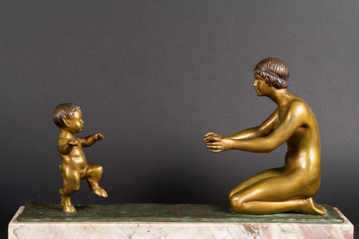 Woman And Satyr, Claudio Mimo Blasco (1887 - 1959), Art Deco, Gilt Bronze, Spain, 1920s-photo-1