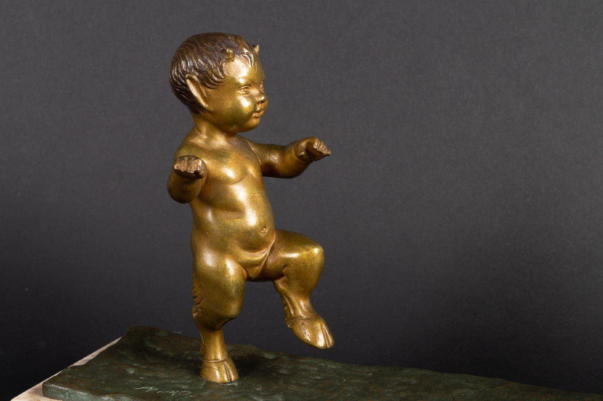 Woman And Satyr, Claudio Mimo Blasco (1887 - 1959), Art Deco, Gilt Bronze, Spain, 1920s-photo-2