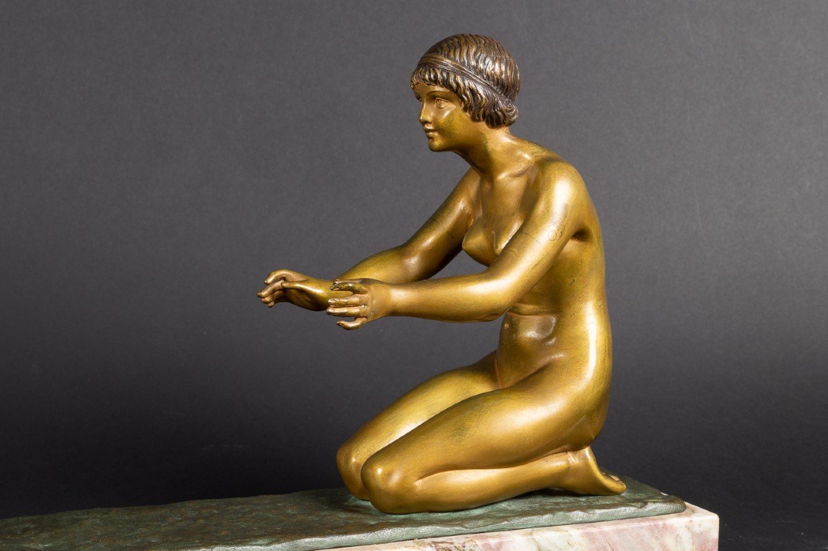 Woman And Satyr, Claudio Mimo Blasco (1887 - 1959), Art Deco, Gilt Bronze, Spain, 1920s-photo-3