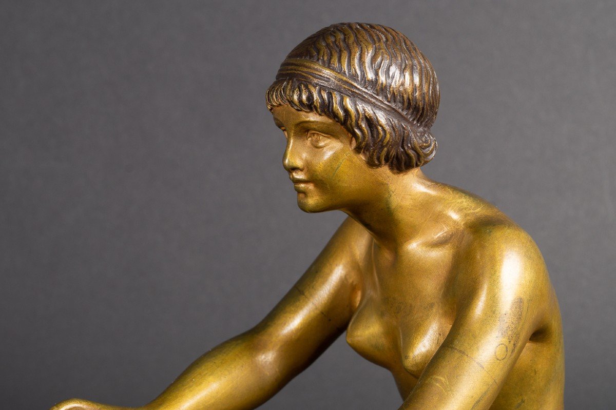 Woman And Satyr, Claudio Mimo Blasco (1887 - 1959), Art Deco, Gilt Bronze, Spain, 1920s-photo-4