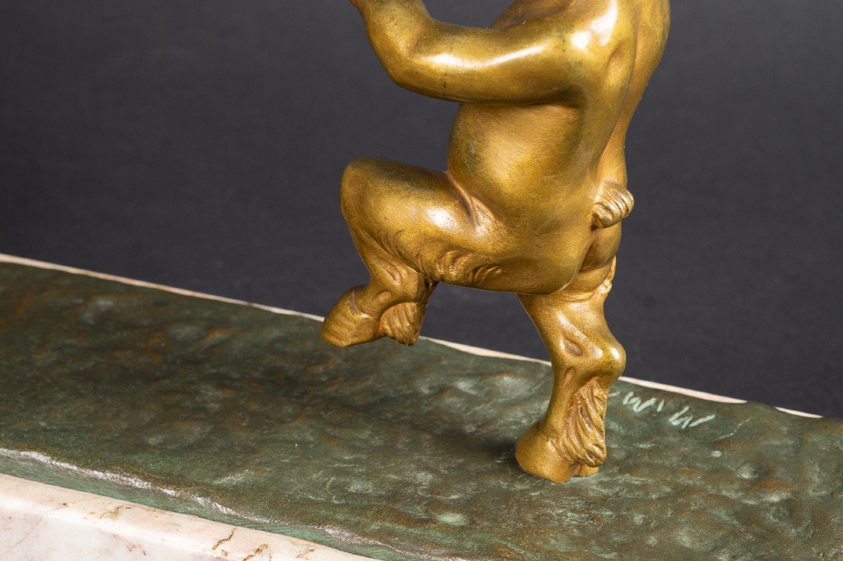 Woman And Satyr, Claudio Mimo Blasco (1887 - 1959), Art Deco, Gilt Bronze, Spain, 1920s-photo-5