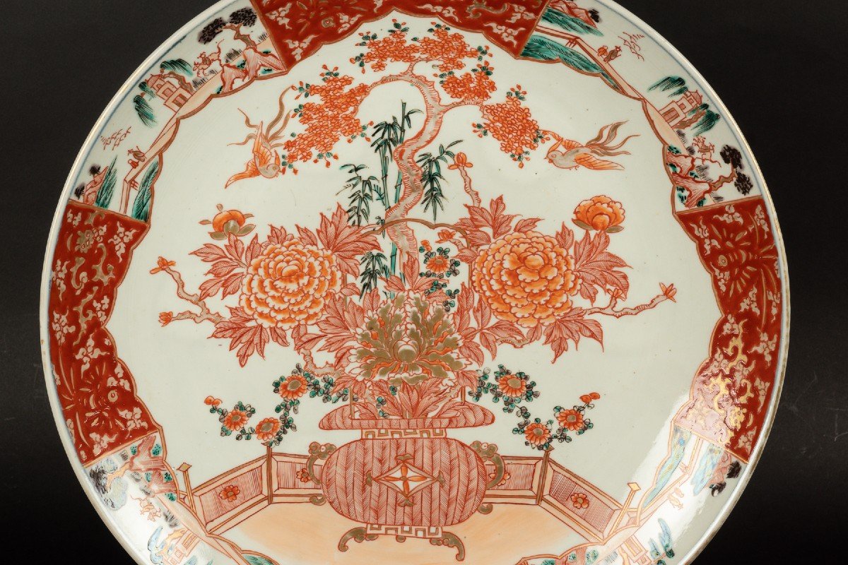 Grand Plat Avec Panier De Fleurs, Japon, Arita, Période Edo, XVIIIe / XIXe Siècle.  -photo-2