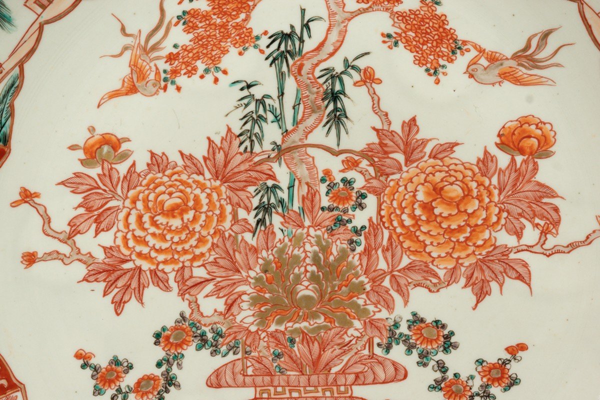 Grand Plat Avec Panier De Fleurs, Japon, Arita, Période Edo, XVIIIe / XIXe Siècle.  -photo-4