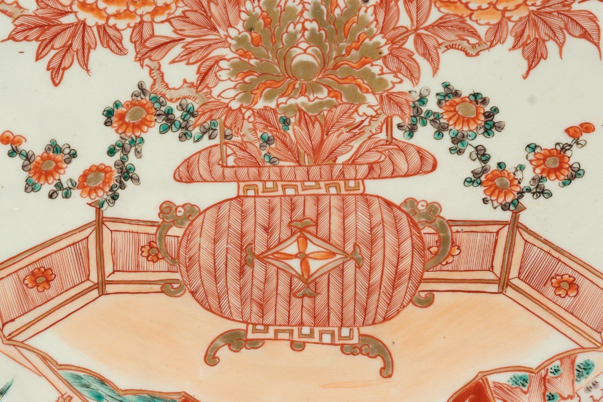 Grand Plat Avec Panier De Fleurs, Japon, Arita, Période Edo, XVIIIe / XIXe Siècle.  -photo-3