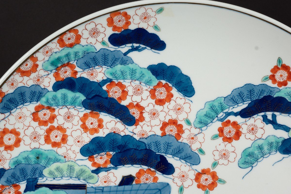 Plat Avec Un Pousse-pousse Et Des Fleurs De Cerisier, Arita - Imari, Japon, XXe Siècle  -photo-4