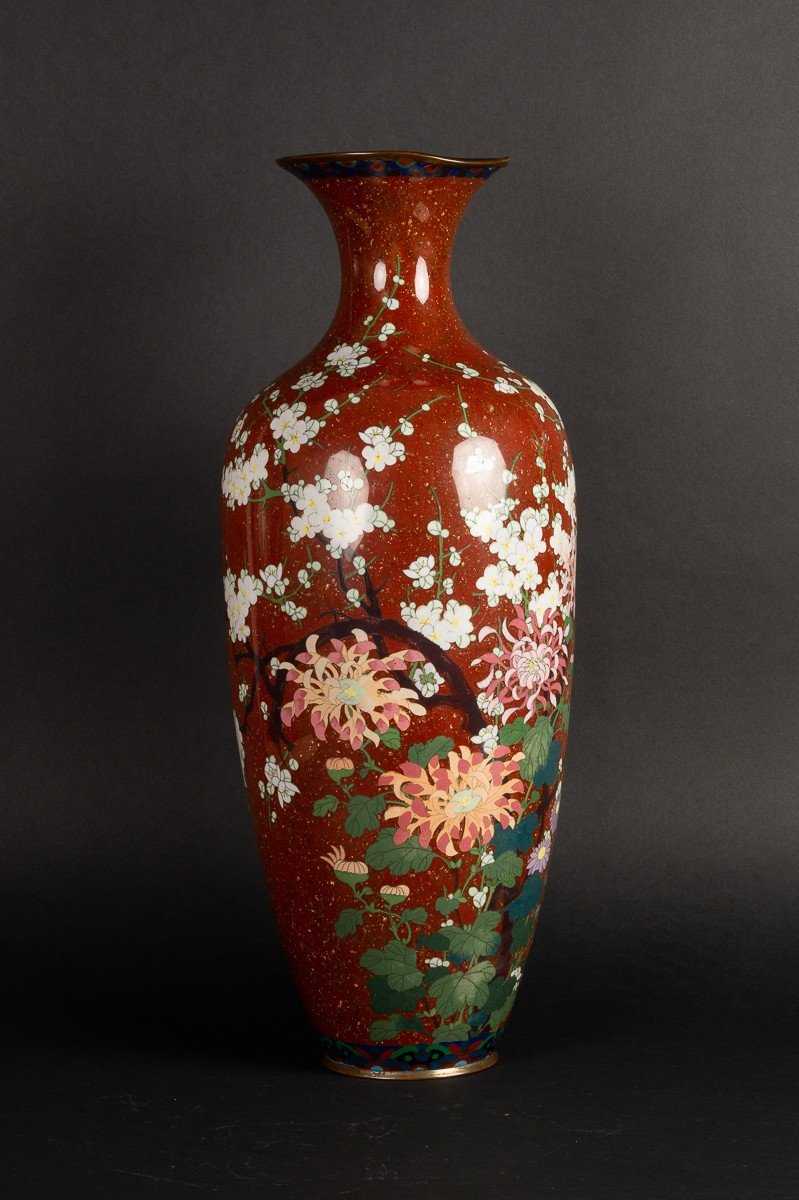 Grand Vase Cloisonné, Shippo-yaki, Japon, ère Meiji (1868-1912)-photo-2