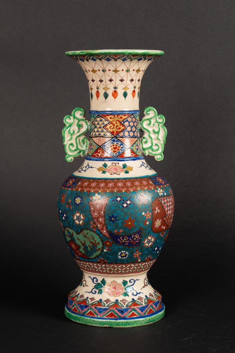 Vase En Cloisonné Sur Poterie, Totai-shippo, Japon, ère Meiji (1868-1912)-photo-3