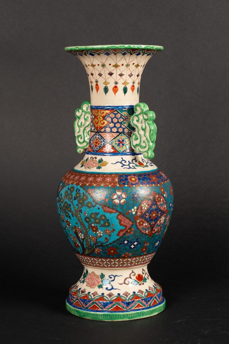 Vase En Cloisonné Sur Poterie, Totai-shippo, Japon, ère Meiji (1868-1912)-photo-4
