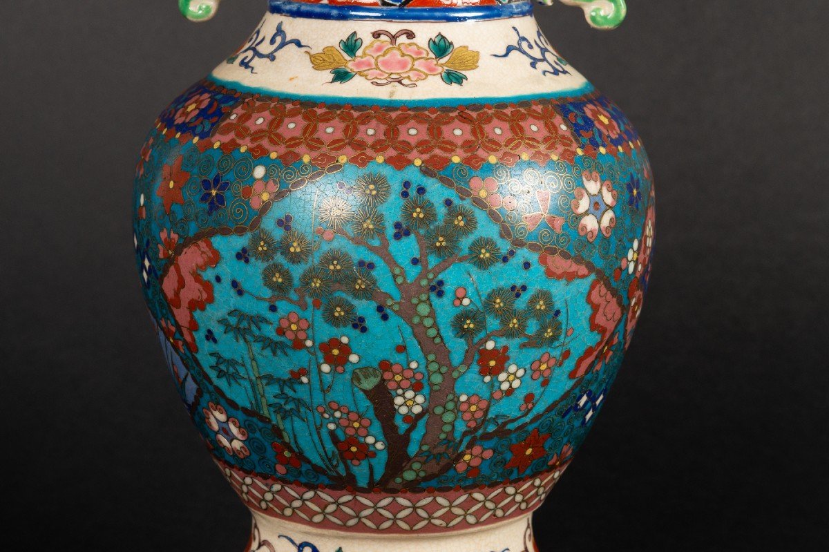Vase En Cloisonné Sur Poterie, Totai-shippo, Japon, ère Meiji (1868-1912)-photo-2