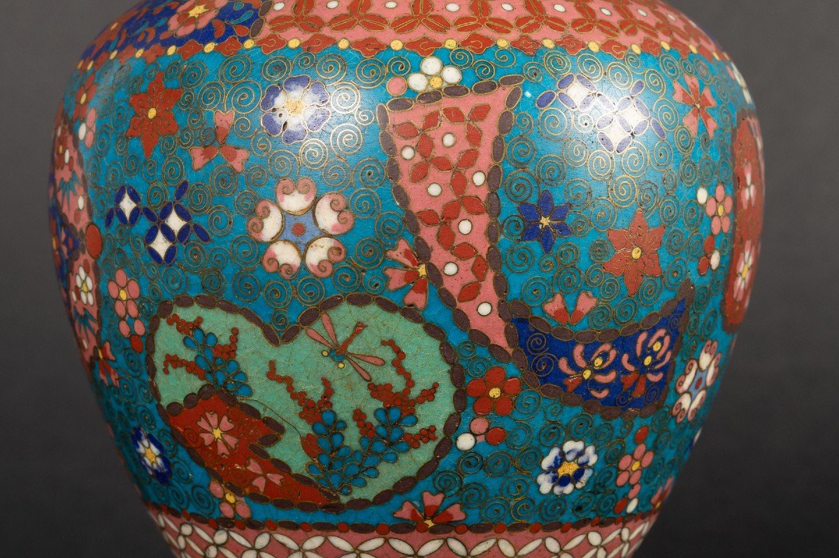 Vase En Cloisonné Sur Poterie, Totai-shippo, Japon, ère Meiji (1868-1912)-photo-5
