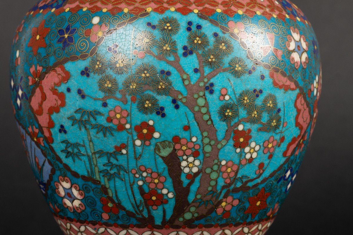 Vase En Cloisonné Sur Poterie, Totai-shippo, Japon, ère Meiji (1868-1912)-photo-6