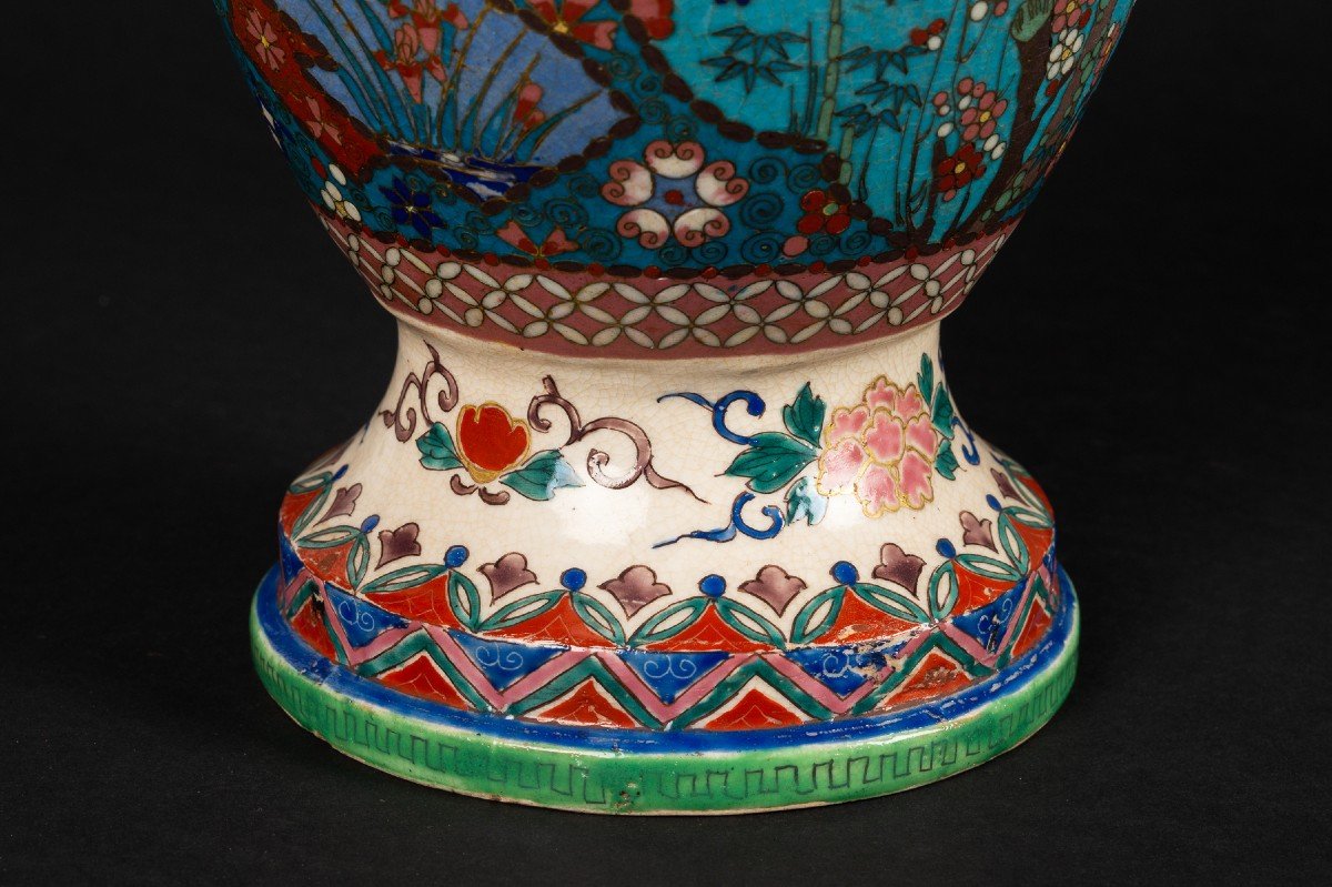 Vase En Cloisonné Sur Poterie, Totai-shippo, Japon, ère Meiji (1868-1912)-photo-7