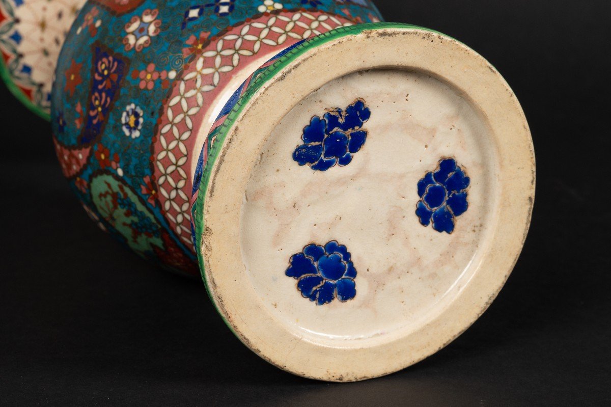 Vase En Cloisonné Sur Poterie, Totai-shippo, Japon, ère Meiji (1868-1912)-photo-8