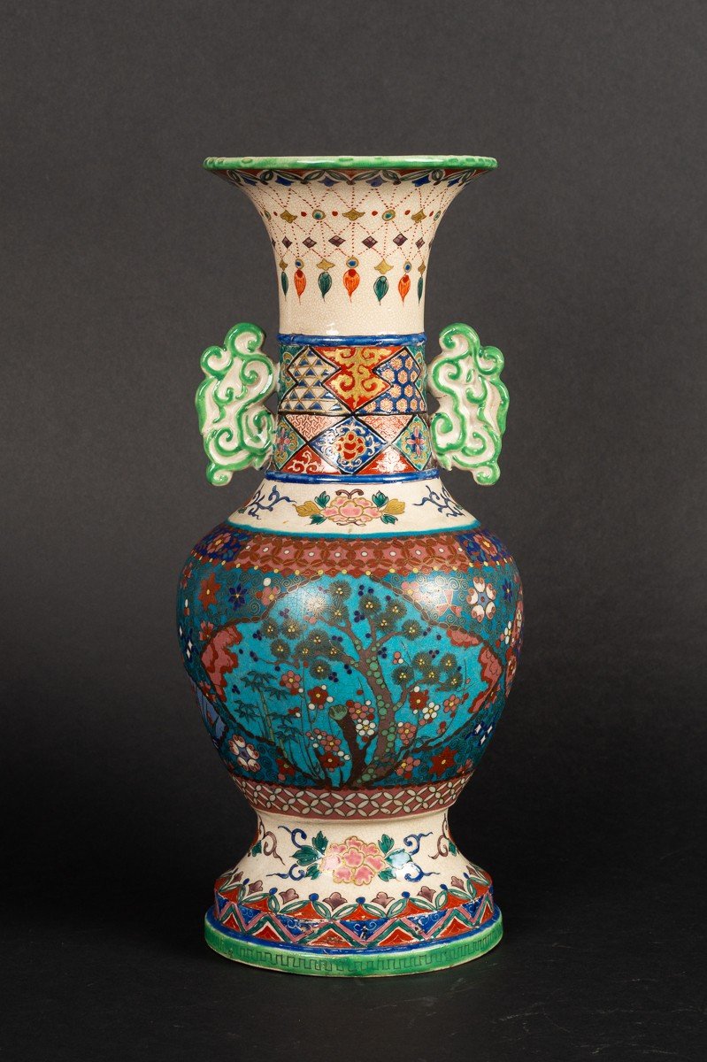Vase En Cloisonné Sur Poterie, Totai-shippo, Japon, ère Meiji (1868-1912)