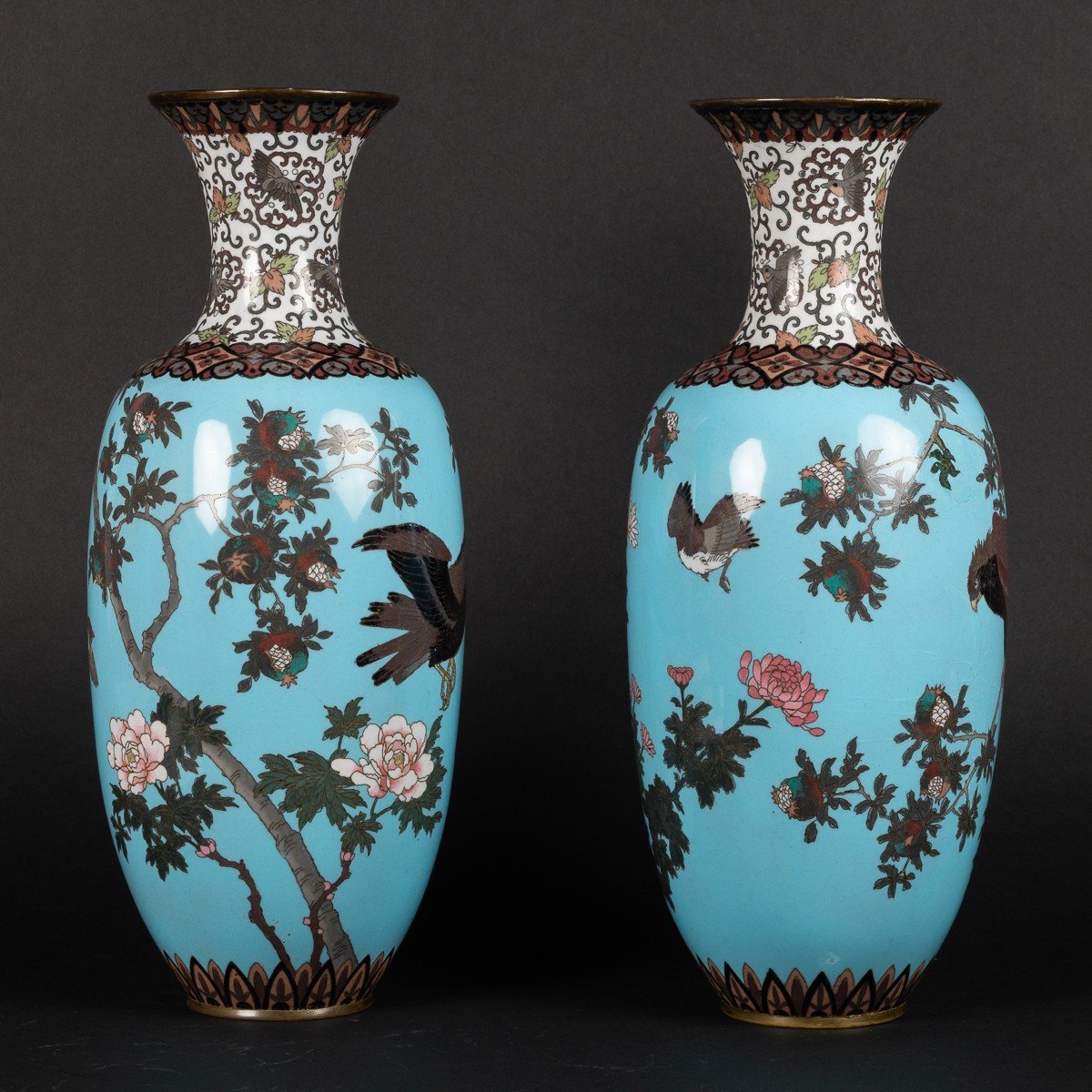 Paire De Grands Vases Cloisonnés Avec Des Aigles, Shippo-yaki, Japon, ère Meiji (1868-1912)-photo-2
