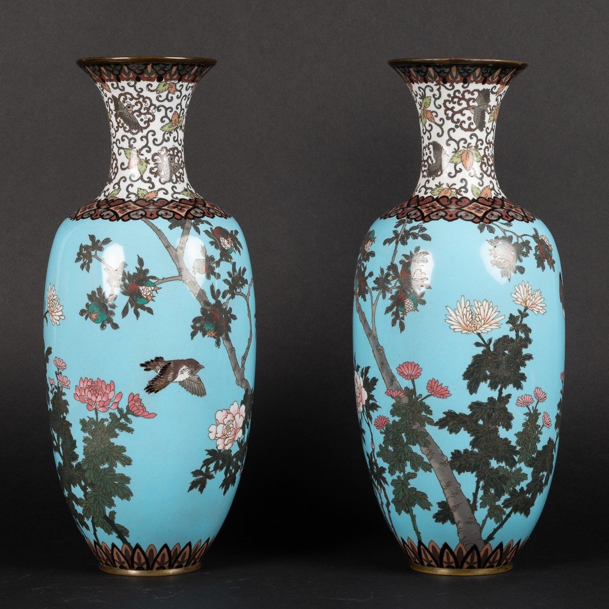 Paire De Grands Vases Cloisonnés Avec Des Aigles, Shippo-yaki, Japon, ère Meiji (1868-1912)-photo-3