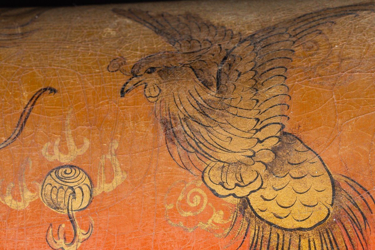 Oreiller Avec Dragon Et Phénix, Cuir Et Bois, Chine, Qing / République, XIXe /XXe siècle-photo-5