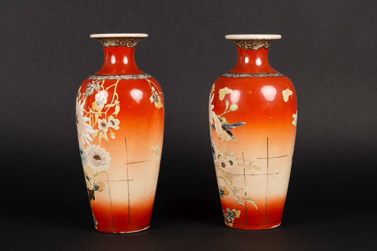 Paire De Vases Colorés, Satsuma, Japon, ère Meiji, Vers 1900 -photo-4