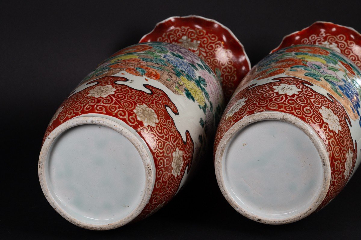 Paire De Grands Vases Avec Des Fleurs, Japon, Arita - Imari, ère Meiji -photo-7