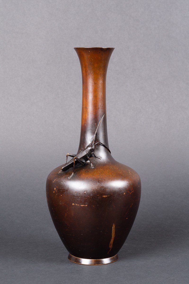Vase Avec Sauterelle, Bronze, Japon, ère Meiji (1868-1912)-photo-2