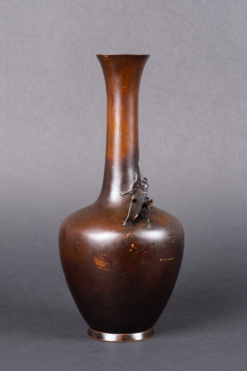 Vase Avec Sauterelle, Bronze, Japon, ère Meiji (1868-1912)-photo-3