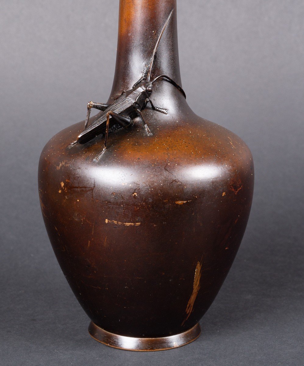 Vase Avec Sauterelle, Bronze, Japon, ère Meiji (1868-1912)-photo-2