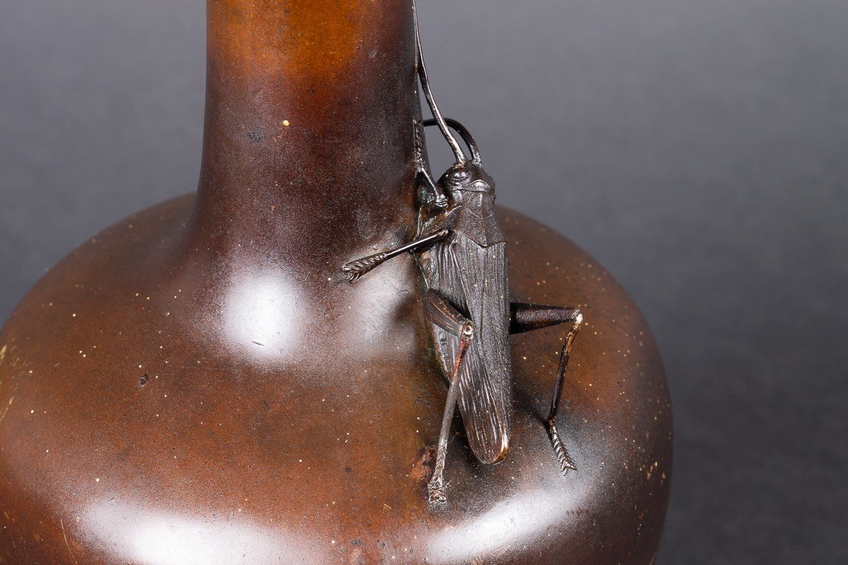 Vase Avec Sauterelle, Bronze, Japon, ère Meiji (1868-1912)-photo-8