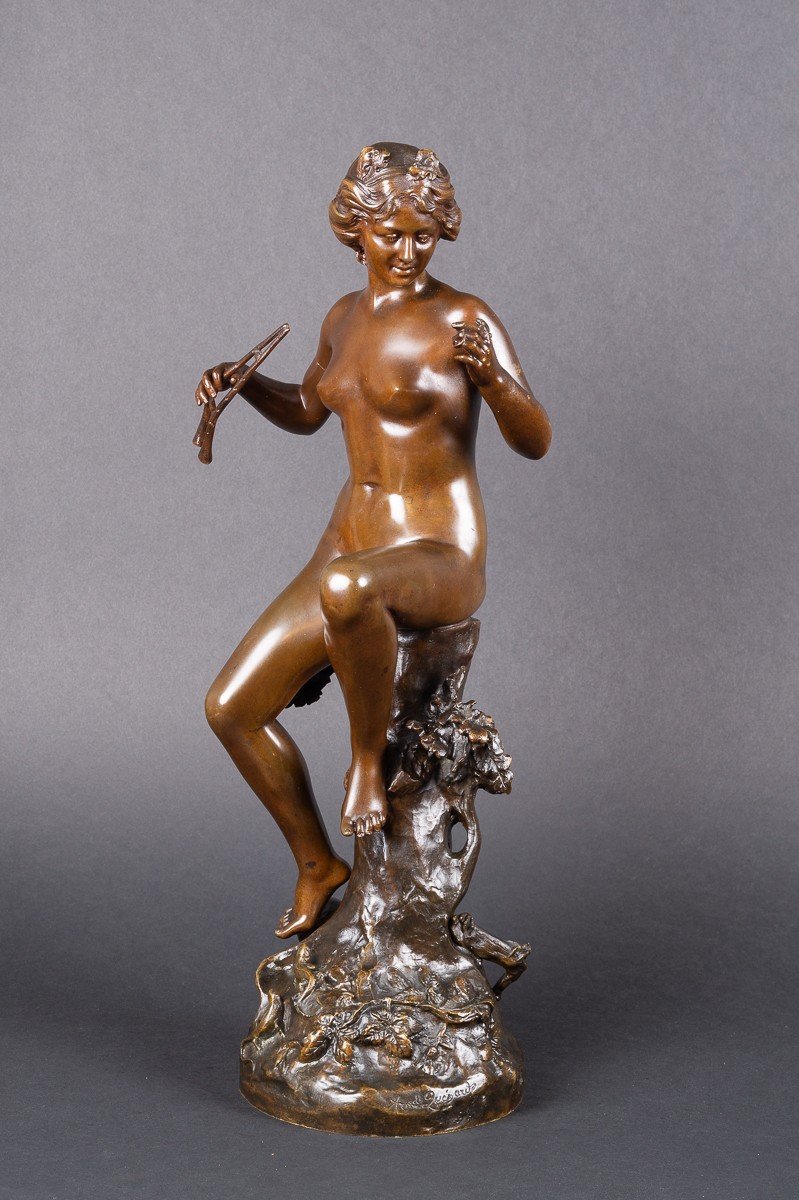 Nymphe Jouant De l'Aulos, Armand Pierre Louis Quénard (1865-1925), Bronze, France, Fin Du XIXe -photo-3