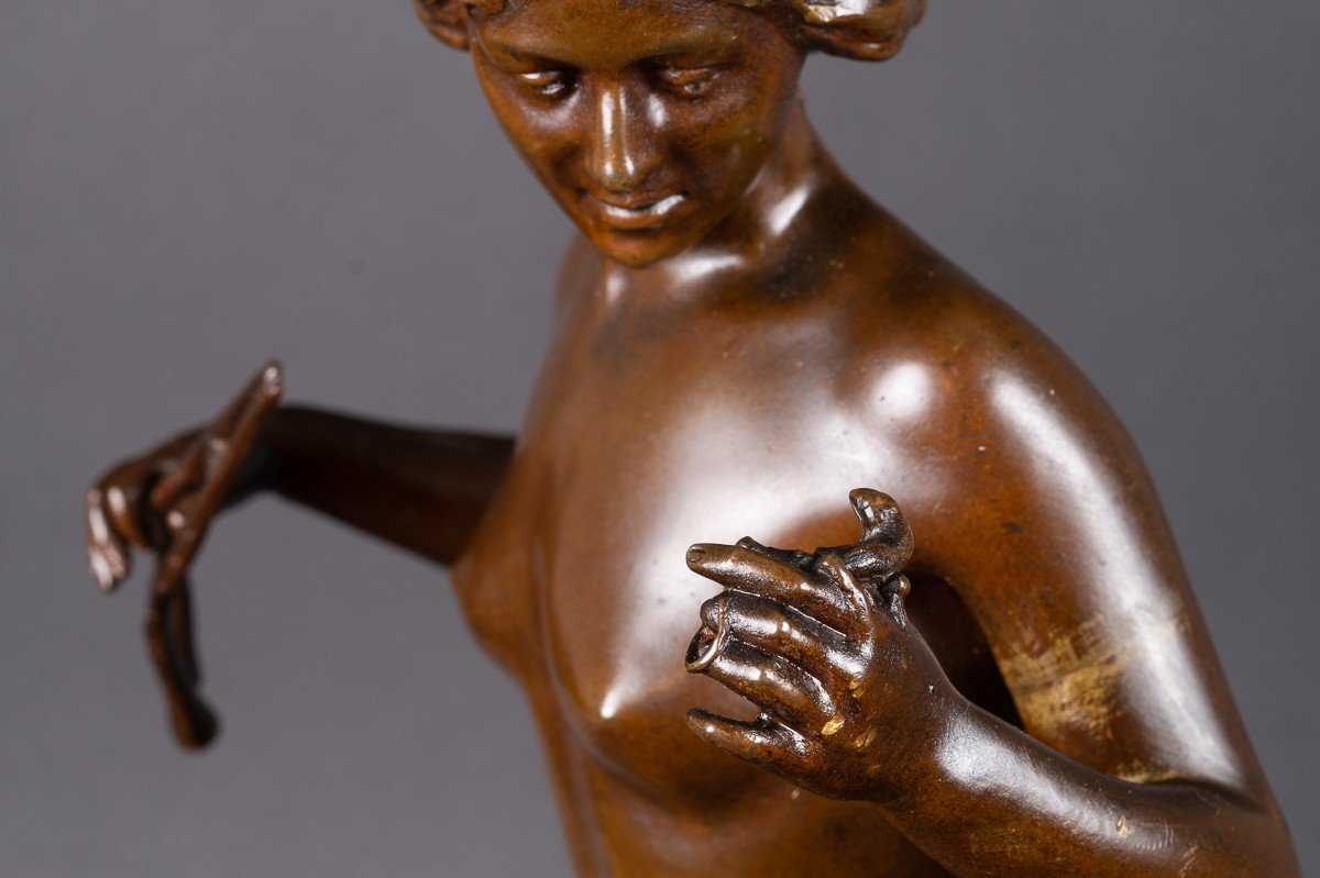 Nymphe Jouant De l'Aulos, Armand Pierre Louis Quénard (1865-1925), Bronze, France, Fin Du XIXe -photo-3