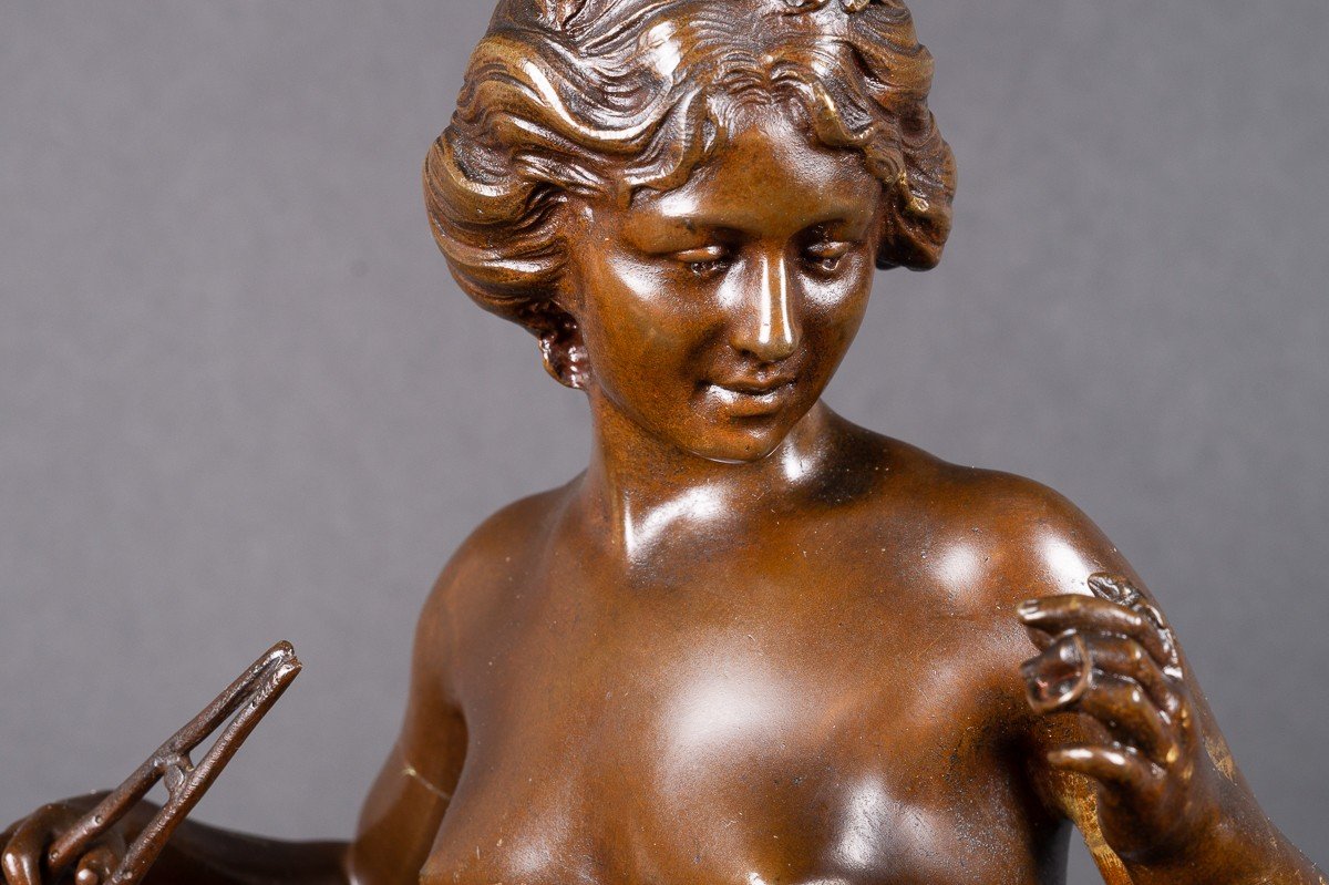 Nymphe Jouant De l'Aulos, Armand Pierre Louis Quénard (1865-1925), Bronze, France, Fin Du XIXe -photo-4