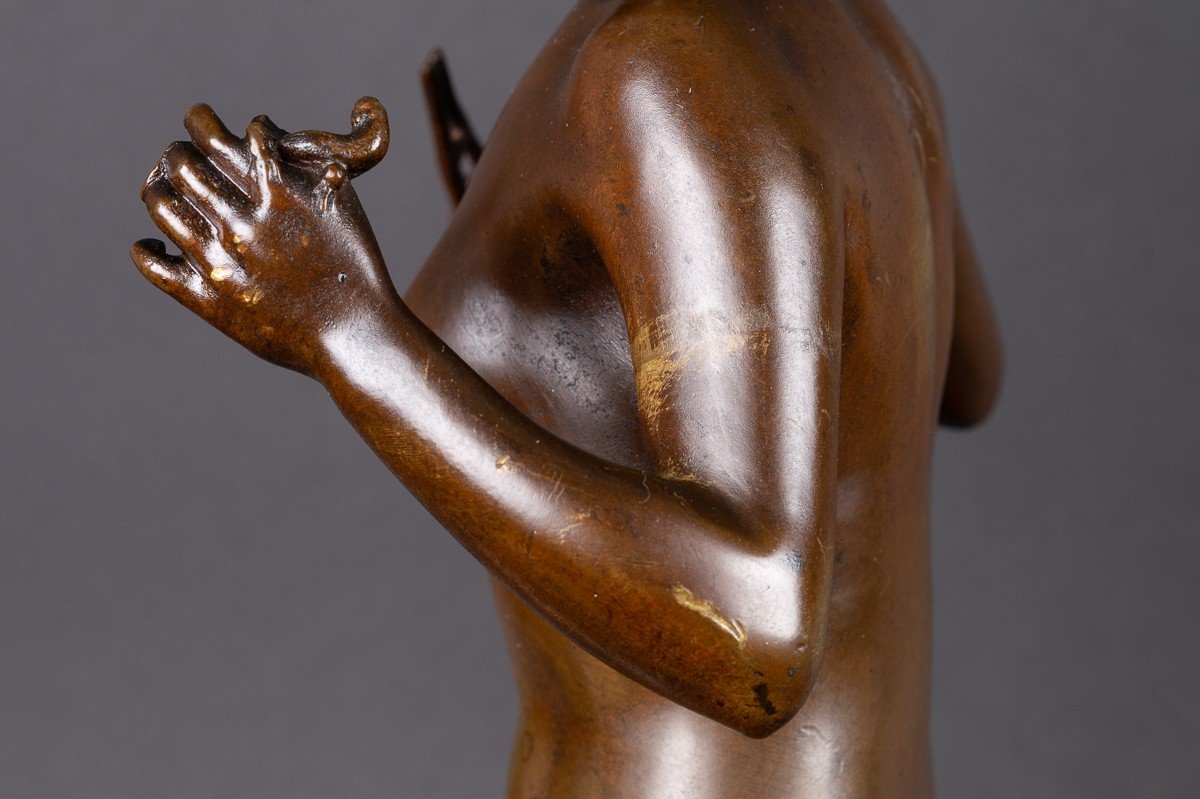 Nymphe Jouant De l'Aulos, Armand Pierre Louis Quénard (1865-1925), Bronze, France, Fin Du XIXe -photo-8