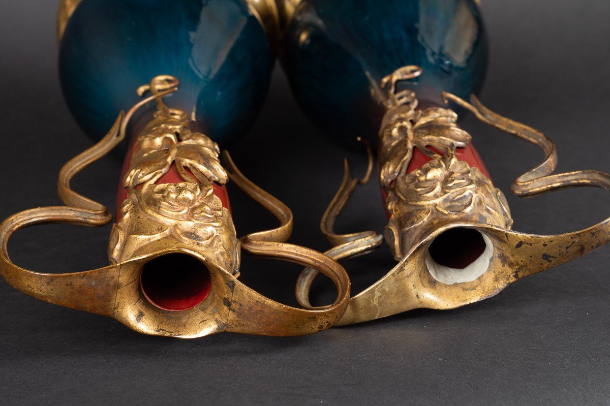 Pair Of Vases, Art Nouveau, Ceramic And Gilt Bronze, Germany?, Circa 1900.-photo-7