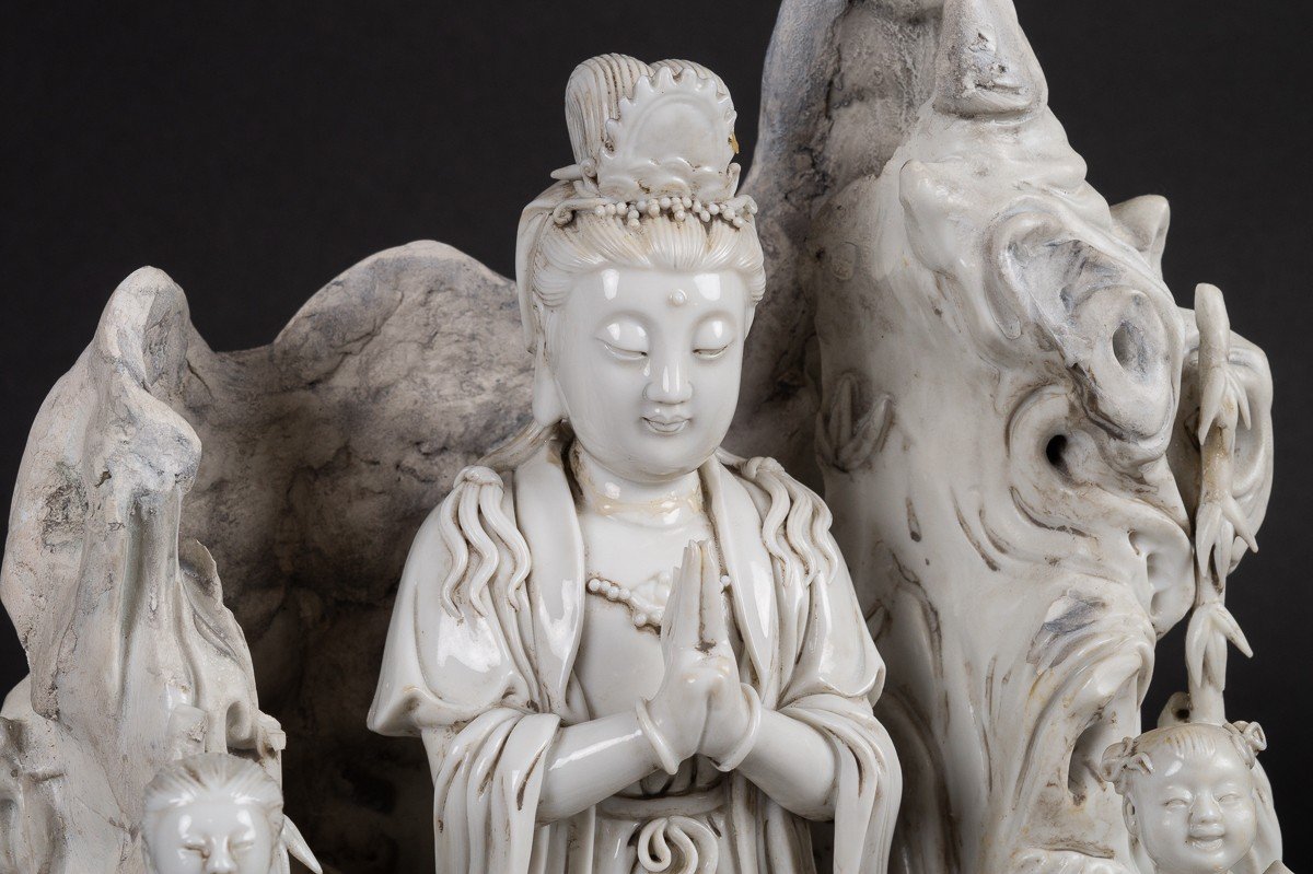 Guanyin Avec Enfants, Blanc De Chine, Chine, Dynastie Qing, XIXe Siècle.  -photo-2