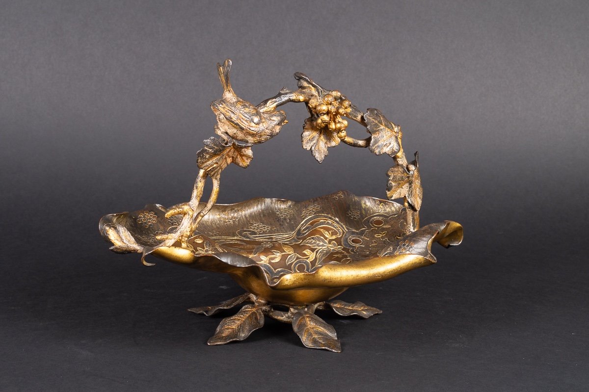 Coupe - Panier Japonisant, Bronze Doré, France, 2e Moitié Du XIXe Siècle-photo-2