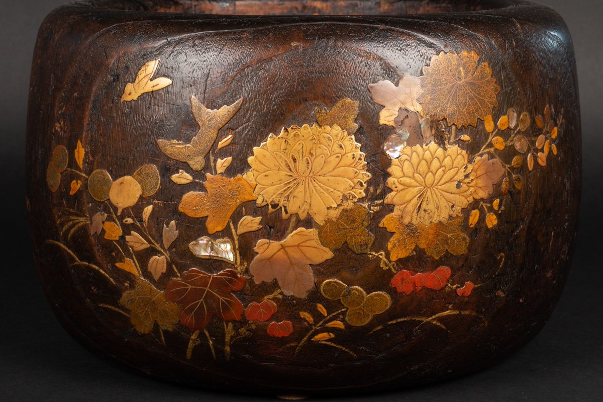 Hibachi Laqué En Bois De Kiri (paulownia), Japon, ère Meiji (1868-1912) -photo-4