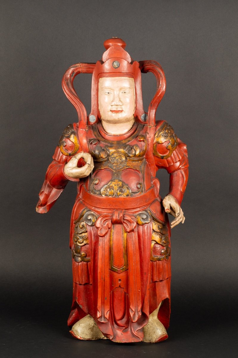 Virudhaka - Roi Céleste, Bois Polychrome, Chine / Vietnam, XVIIIe / XIXe Siècle. -photo-2