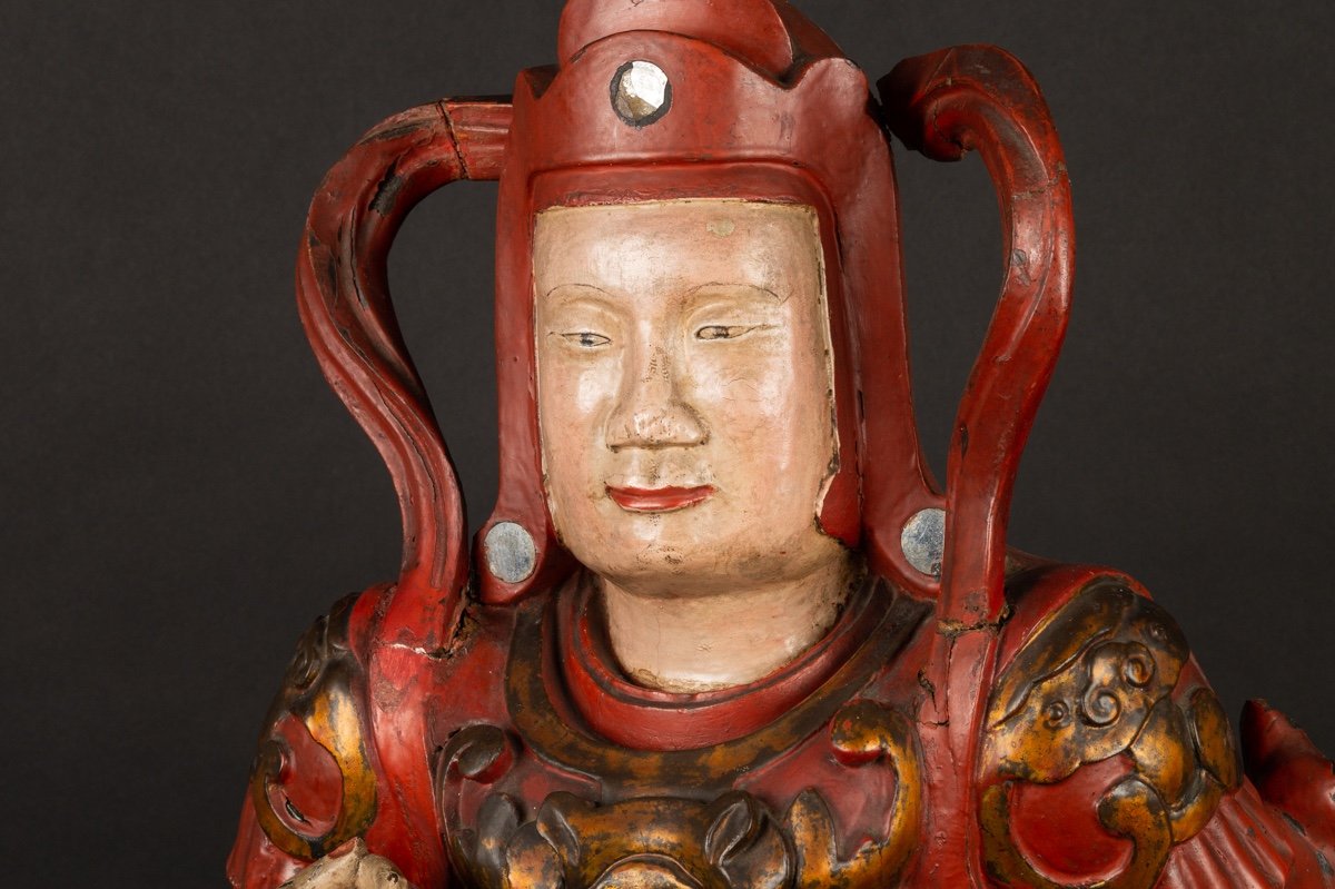 Virudhaka - Roi Céleste, Bois Polychrome, Chine / Vietnam, XVIIIe / XIXe Siècle. -photo-2