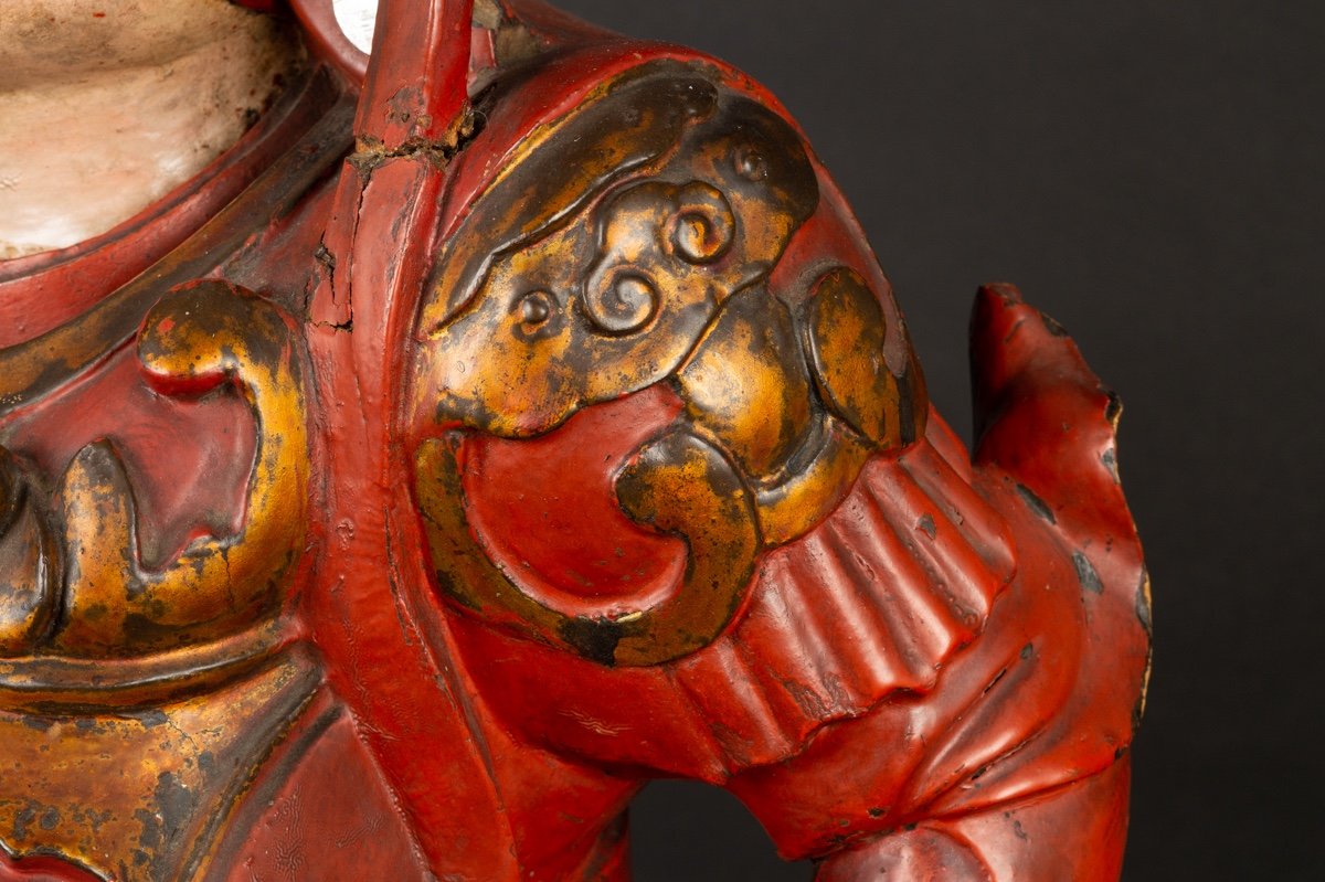 Virudhaka - Roi Céleste, Bois Polychrome, Chine / Vietnam, XVIIIe / XIXe Siècle. -photo-4