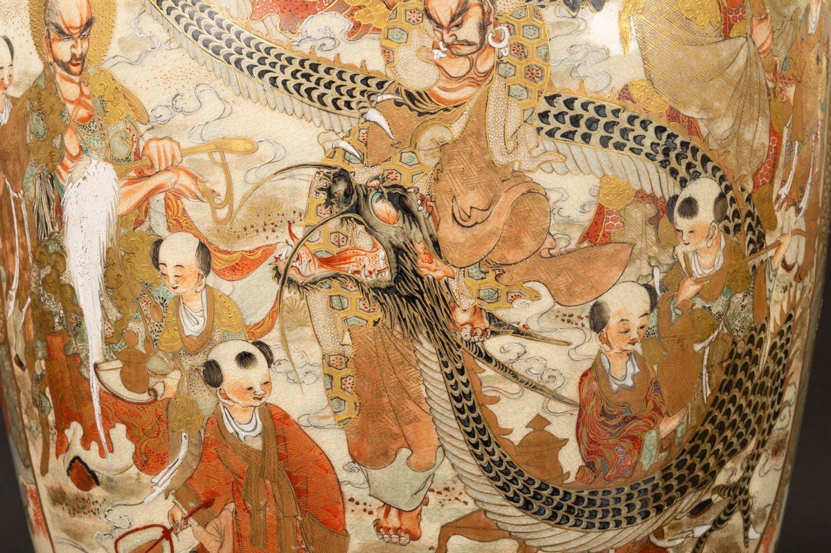 Large Figure Vase, 90 Cm, Satsuma, Japan, Meiji Era (1868-1912)-photo-4