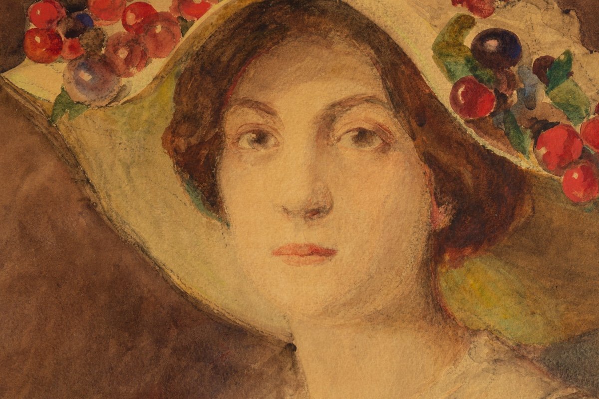 Large Portrait Of A Woman With A Fan, Albert Pinot, 1910, Pastel, Post-impressionism-photo-1