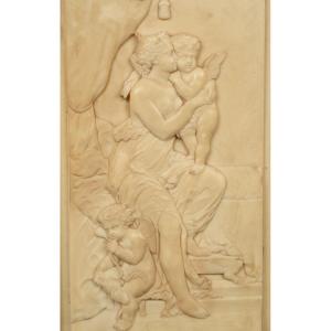 Bas-relief d'Une Femme Aux Cupidons, Albâtre, Académisme, France, XIXe Siècle