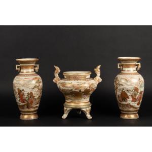 Set Of Three Vases, Satsuma, Japan, Meiji Era (1868-1912)