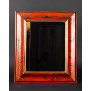 Chinoiserie Mirror, Lacquered Wood, France, 19th Century.