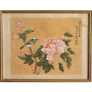 Oiseau Sur Une Branche De Pivoine, Chine, Dynastie Qing (1644-1912). 