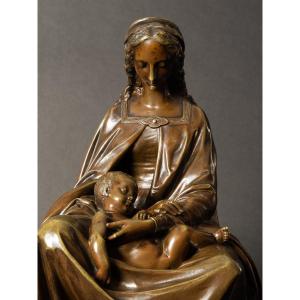 Vierge à l'Enfant, Jean-jules Salmson (1823 - 1902), Bronze, France, XIXème Siècle