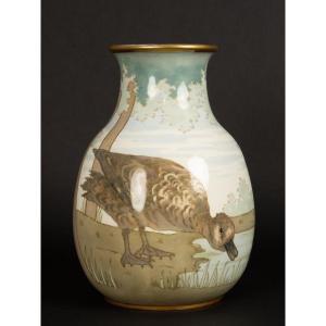 Vase With Duck, Art Nouveau, Amphora, Austria, Circa 1900