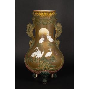 Vase With Herons, Satsuma, Japan, Meiji Era (1868-1912).